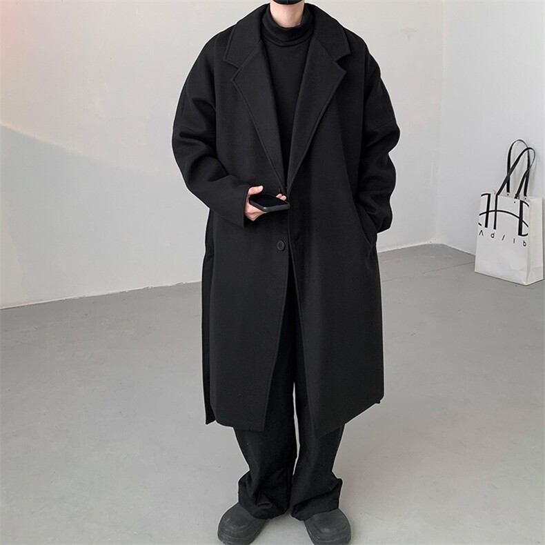 气质韩系毛呢大衣男中长款呢子风衣英伦雅痞男装外套MN9568/P100,男装毛呢大衣,电商B316