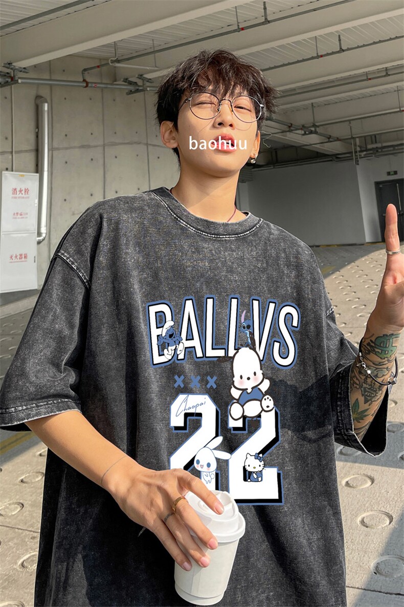 ！2025夏季新款男士水洗短袖T恤纯棉潮牌情侣半袖XT142P35,男装T恤,电商B220