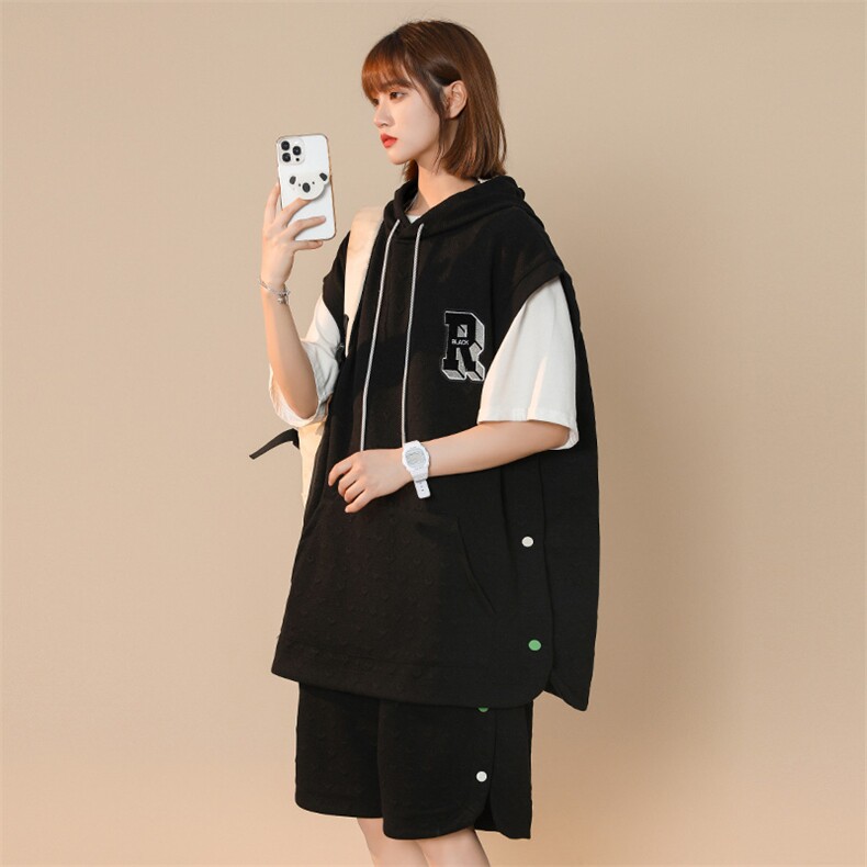 夏款宽松T恤中性风套装提花背心短裤两件套男女8028-P90控价118，男装背心/马甲，电商A441-1