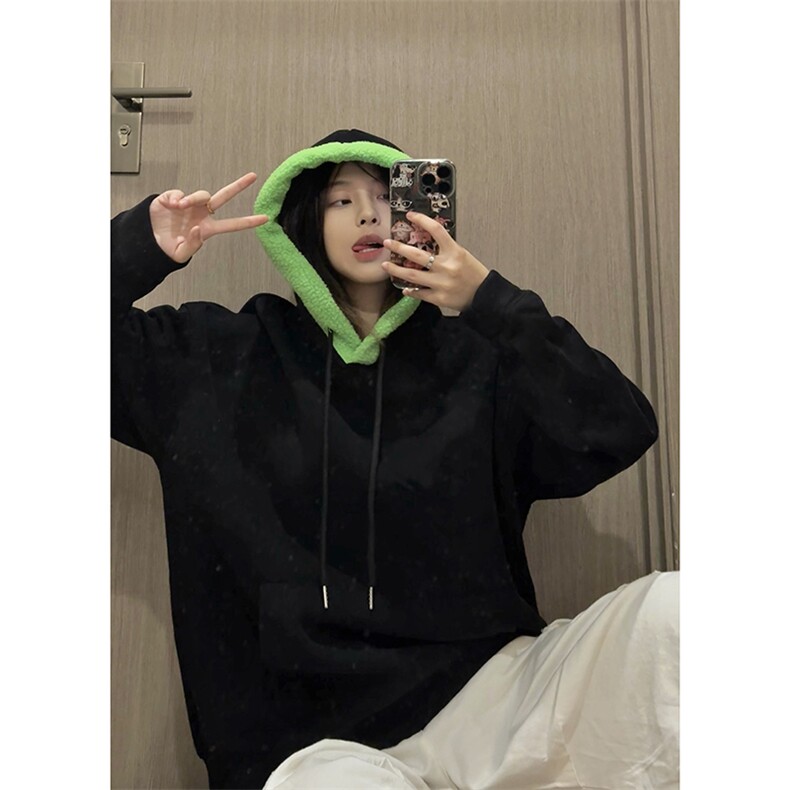 羊羔绒连帽卫衣女2024秋冬oversize加绒加厚宽松外套WY117-P45,女装短外套,星座308B-2