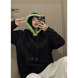 羊羔绒连帽卫衣女2024秋冬oversize加绒加厚宽松外套WY117-P45图片
