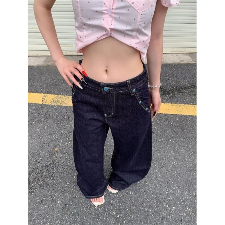 新款潮流文艺美式复古绿松石弯刀牛仔裤女情侣阔腿裤LN13122-P50,男装牛仔裤,星座1008