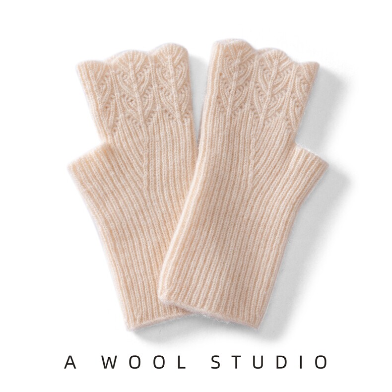 秋冬新款纯色针织无指手套时尚百搭，手套，绒朵羊绒