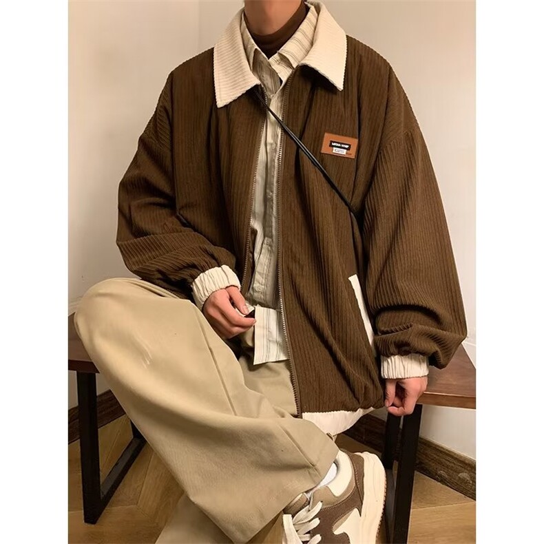夹克外套男春秋款美式复古拼接小众高级感潮牌宽松情侣高街上衣,男装夹克,星座516A