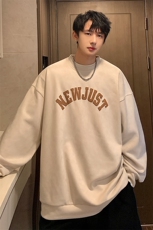 Y36P40秋季港风麂皮绒圆领卫衣男宽松长袖T恤打底衫外套，男装卫衣，星座1204-3