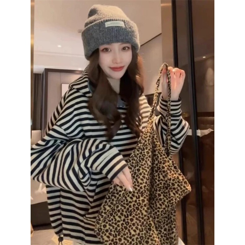 C0227-P60黑白条纹撞色连帽卫衣慵懒风短款美式高级感宽松上衣,男装卫衣,星座617A-2