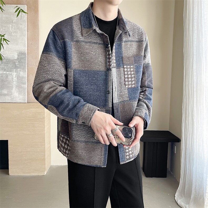 轻熟风~抖音秋季含毛格子长袖衬衫K625/P65,男装衬衫,电商B331