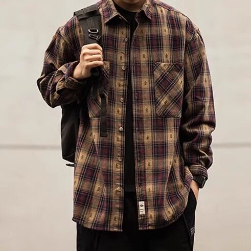 1506A/GJ010/P53新款英伦格纹休闲百搭衬衣外套潮,男装衬衫,星座1506A