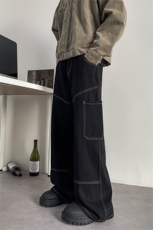 8XL-M小众设计感明线牛仔裤男宽松阔腿拖地男长子裤K9107P58控78，男装牛仔裤，电商D206-1