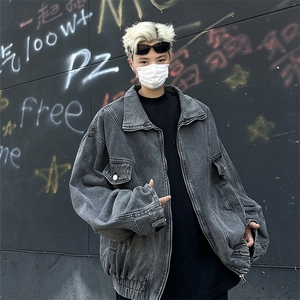 水洗牛仔夹克倒装反穿分割立领宽松牛仔外套JK08634-P78图片