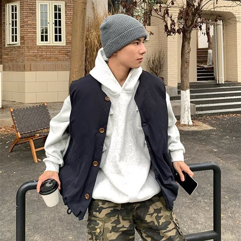 网图纯色无领棉衣马甲外套小众机车棉服夹克背心A025-ZY18304-P50,男装背心/马甲,电商A025