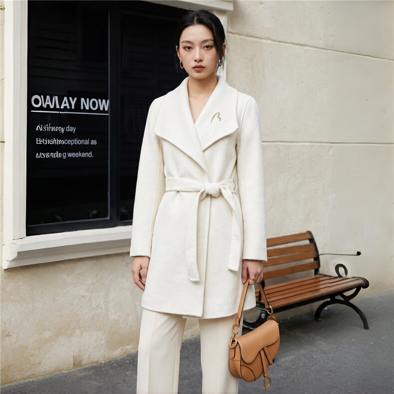富家千金白色miu系双面呢子大衣女2026新款独特超好看羊毛，女装双面呢大衣，天品羊绒工厂