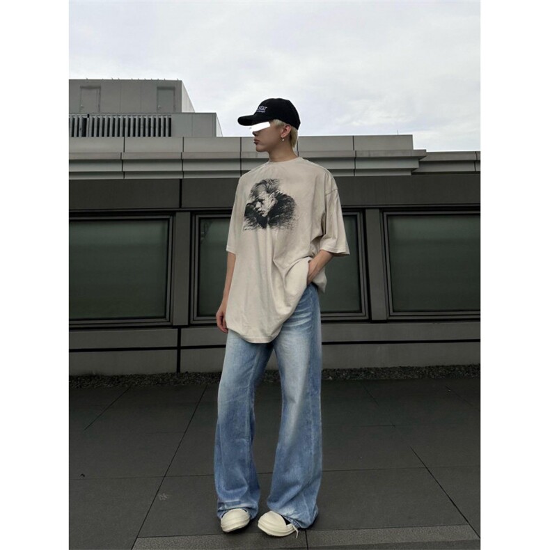 现货!港风新款2025潮流百搭直筒宽松大码牛仔裤松紧腰NZ6156-P40,男装牛仔裤,星座1103-2