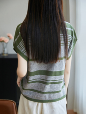 条纹冰丝短袖T恤女夏季2025新款宽松薄款大码女装上衣服爆款女装，女装T恤，斯美雅电商供货