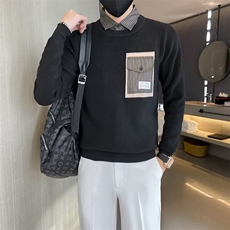 春秋季新款毛衣男修身加厚潮流拼接假两件圆领保暖针织衫男S533，男装针织衫/毛衣，星座1116A-2（原606A-1）
