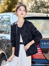 时尚刺绣菱格短款外套女2025秋季新款宽松百搭圆领超好看夹克上衣，女装短外套，简韵佳