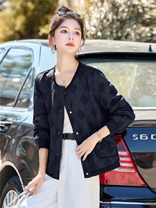 时尚刺绣菱格短款外套女2025秋季新款宽松百搭圆领超好看夹克上衣图片