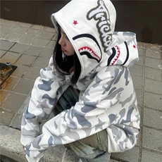 Amoeba美式复古双帽迷彩连帽卫衣拉链开衫原创潮秋季男女外套，女装短外套，星座506A