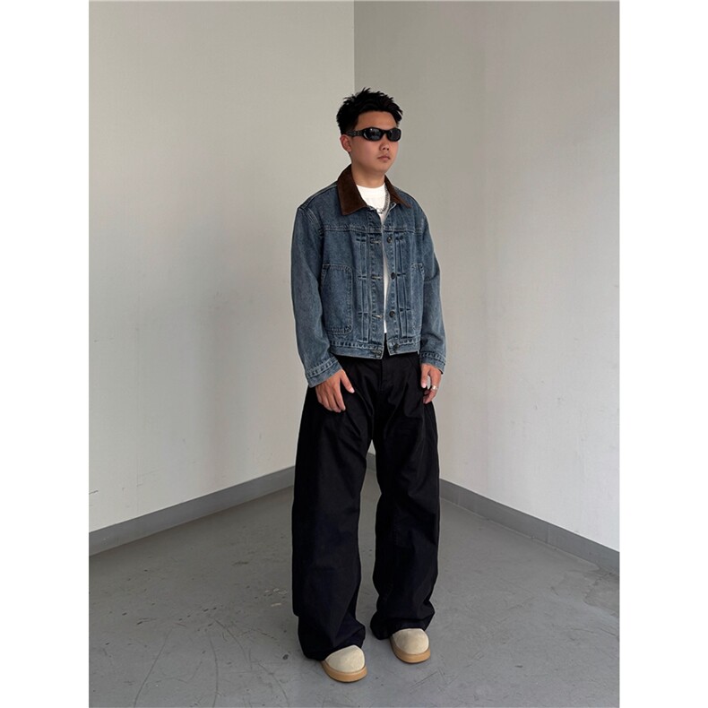 JY103-P64做旧撞色翻领牛仔外套宽松休闲高级感夹克上衣,男装工装外套,星座1501-3