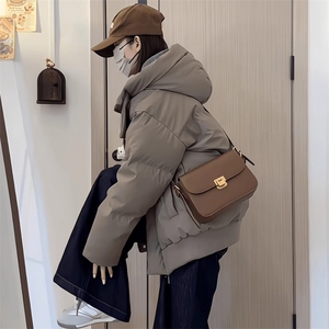 现货5W件冬季三防重磅boxy短款羽绒连帽PU皮棉衣外套防风加厚棉服图片