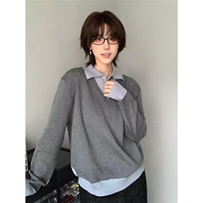 M13-P53ins新款潮流原宿流行日系假两件p0l0领毛衣针织衫文艺，男装针织衫/毛衣，电商B323A