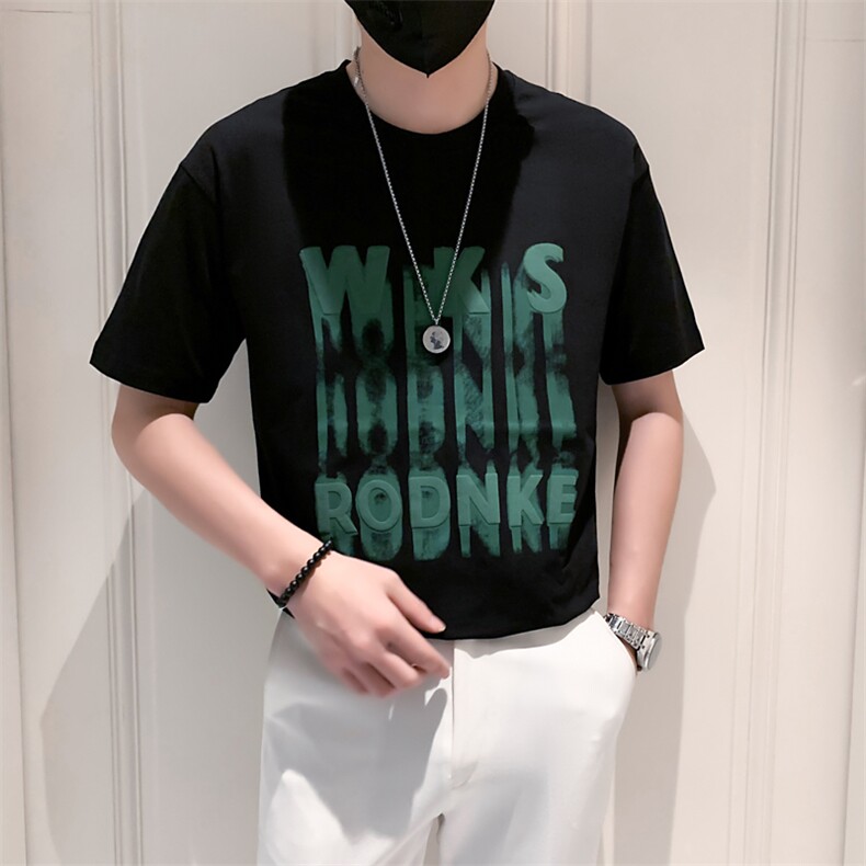 2023款夏季轻熟风T恤休闲圆领时尚痞帅发泡印花短袖T2309-P45图片