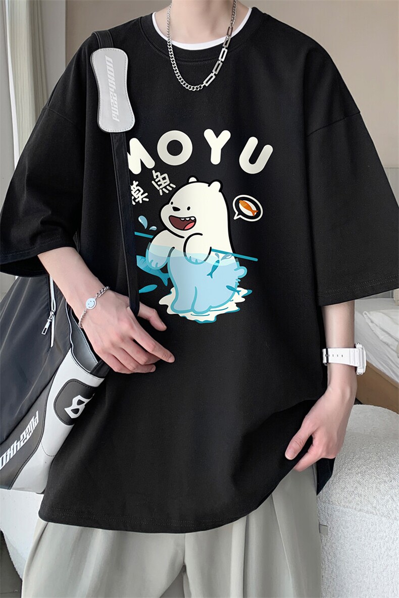重磅纯棉小领口短袖T恤男夏季美式潮牌嘻哈宽松大码情侣半袖体恤,男装T恤,电商A040