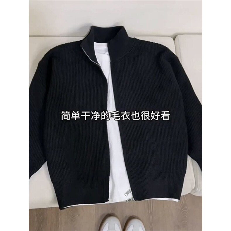 重磅秋冬北极绒双拉链毛衣开衫美式复古休闲慵懒风宽松针织衫外套,男装针织衫/毛衣,电商A486-1