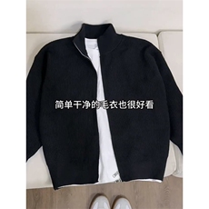 重磅秋冬北极绒双拉链毛衣开衫美式复古休闲慵懒风宽松针织衫外套，男装针织衫/毛衣，电商A486-1