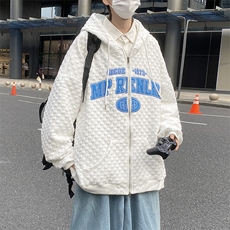 男春季新款华夫格刺绣连帽开衫卫衣WT22P40，男装卫衣，星座1116-2