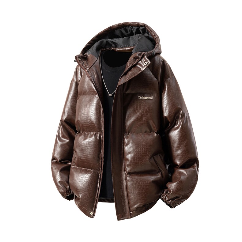 立体白底连帽鳄鱼纹金属装饰大码M-5XL潮流棉衣MY77744P128控168，男装棉衣，星座227-7