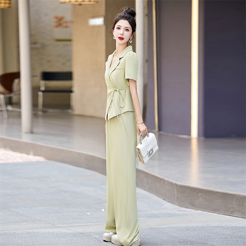 短袖西装阔腿裤两件套女2024夏新款洋气减龄气质干练职业西服套装,女装套装/套裙,雅佳俏