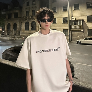 夏装  重工机械胶印潮男百搭字母垫肩T恤  A071-T81-P40图片