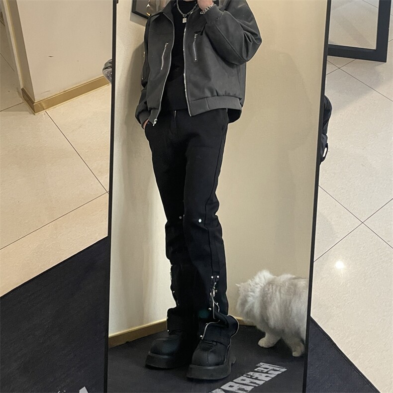 <自拍图>欧美高街时尚风裤子男小众设计感微喇BK121-P65,男装休闲裤,星座1109-4