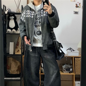 棒球服外套男春秋季美式高街字母皮衣高级感痞帅宽松夹克 JK687图片