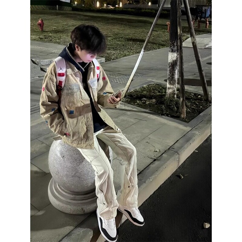 复古黄泥水洗做旧牛仔外套满印痞帅夹克JK8956特P88,男装工装外套,星座908-1