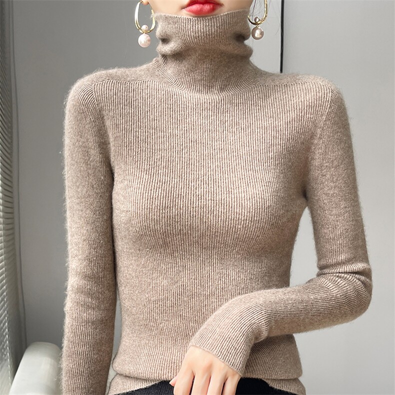 堆堆领羊毛衫女100羊毛针织衫秋冬季衫套头内搭毛衣打底衫，女装羊毛衫，更慕羊绒