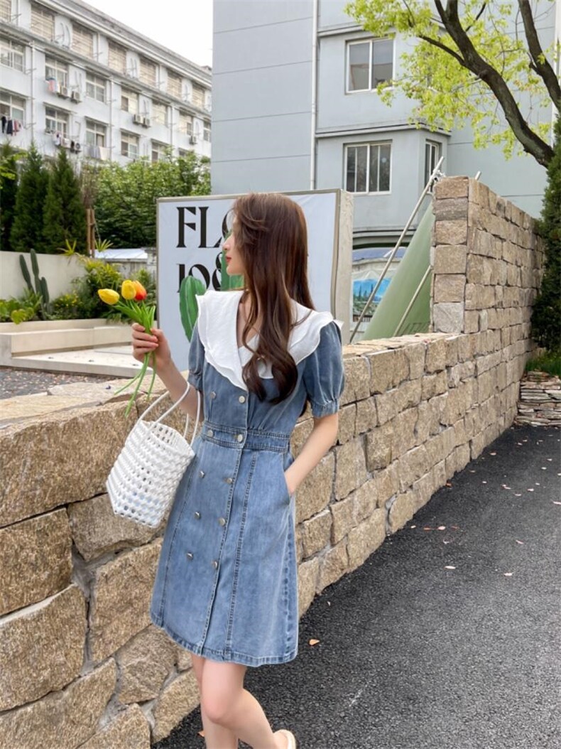 现货，夏季牛仔短袖连衣裙，女装连衣裙，麦V诗尚