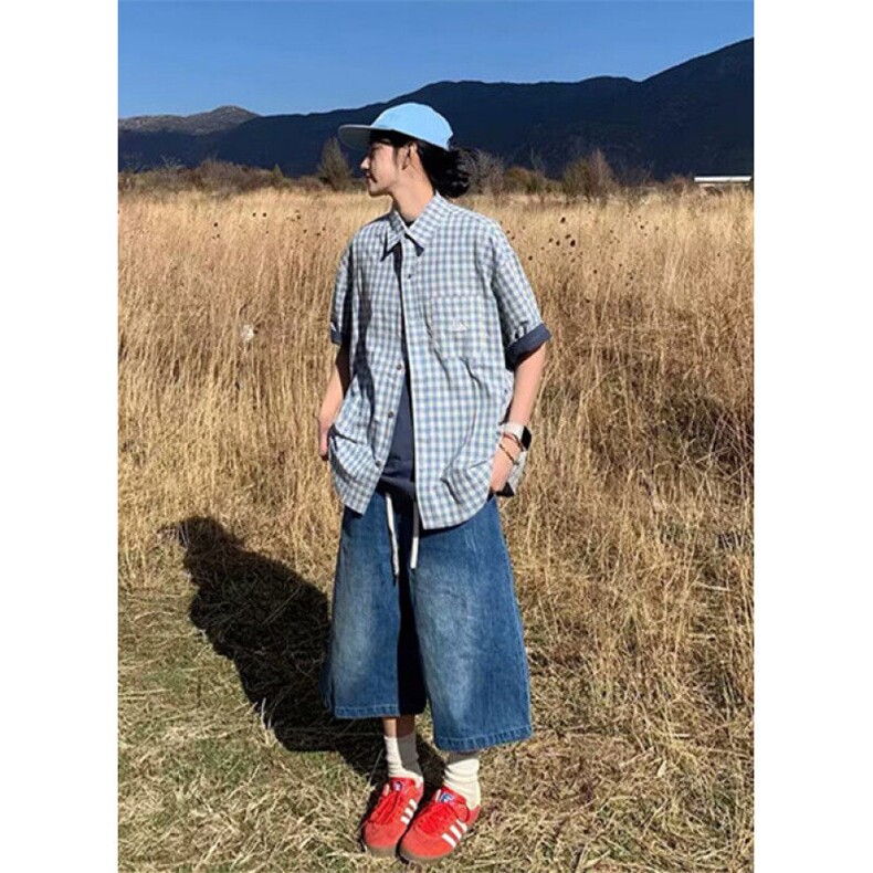 复古夏季格子衬衫百搭日系新款慵懒时尚潮流原宿文艺CHT204,男装衬衫,星座1116A（原606A-3）