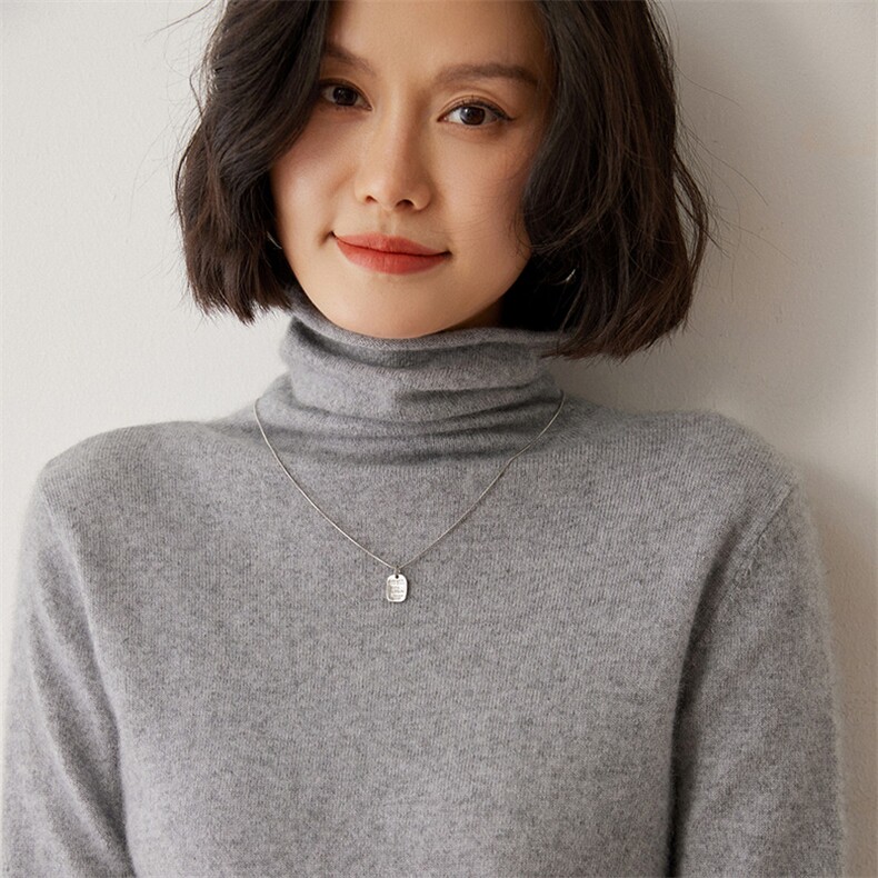 时尚百搭秋冬新款高领简约气质修身显瘦长袖毛衣,女装羊毛衫,米琪莲羊绒