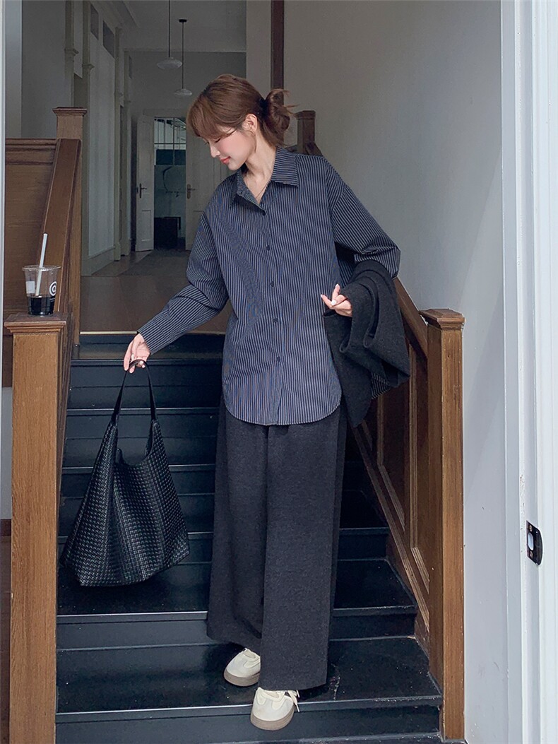 2025秋冬新款条纹衬衣+马甲阔腿裤三件套装2553款P195-K278,女装套装/套裙,浙宝301