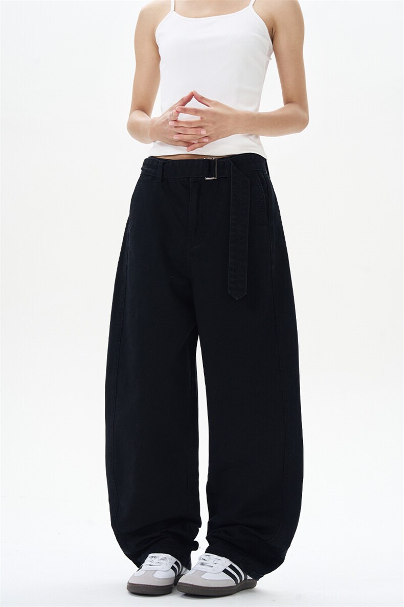 2025春夏美式复古腰带款石磨休闲裤宽男女松直筒弯刀裤潮牌,男装休闲裤,星座301D-3