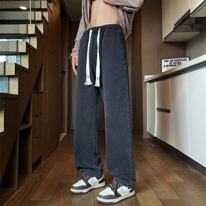 2025外贸KH222-p45港风街头宽松直筒休闲潮流百搭抽绳男女牛仔裤图片