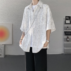 8XL-M肌理褶皱冰丝短袖衬衫男夏薄款半袖防晒衬衣外套DC28010P45，男装衬衫，电商B312