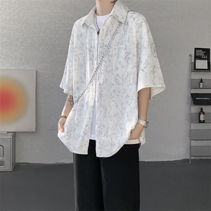8XL-M肌理褶皱冰丝短袖衬衫男夏薄款半袖防晒衬衣外套DC28010P45图片