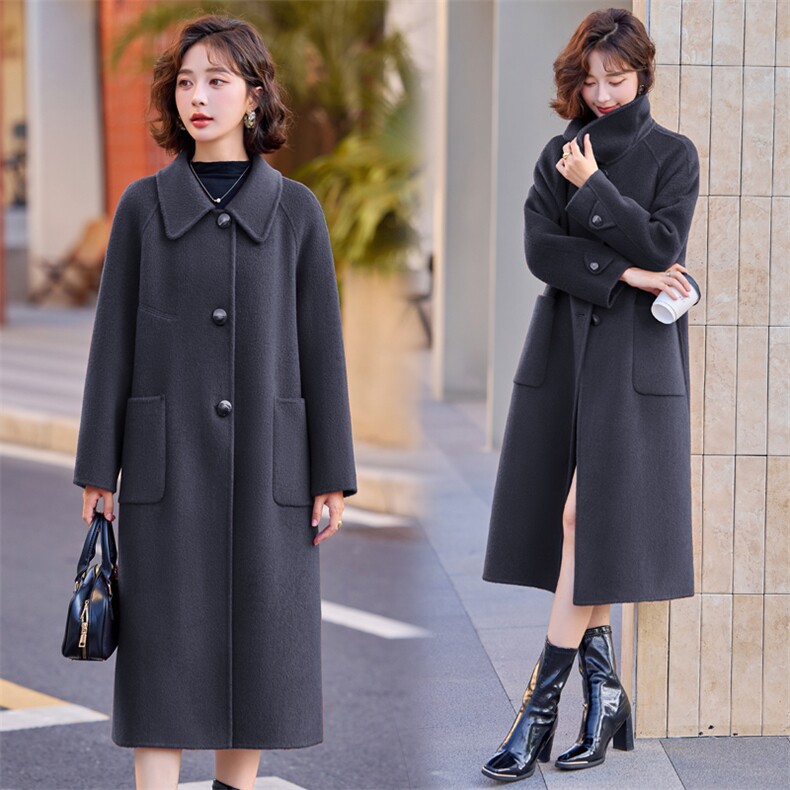 双面羊毛大衣女2025年秋冬新款气质百搭中长款显瘦100%羊毛外套,女装双面呢大衣,小荷流