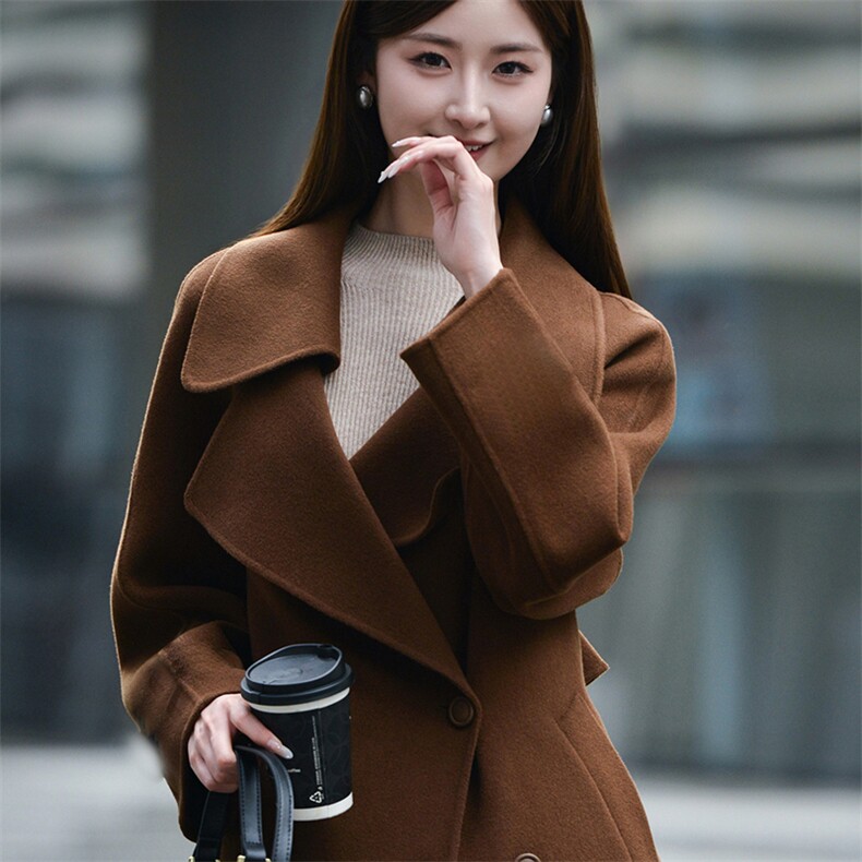 2024秋冬季新款外套女短款单排扣气质显高,女装双面呢大衣,亿美羊绒