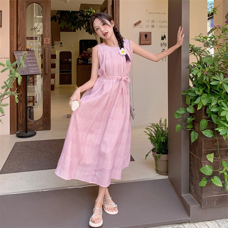 连衣裙无袖收腰百褶2025年夏季RF2C290-5853#-P110-K165,女装连衣裙,蝶眷