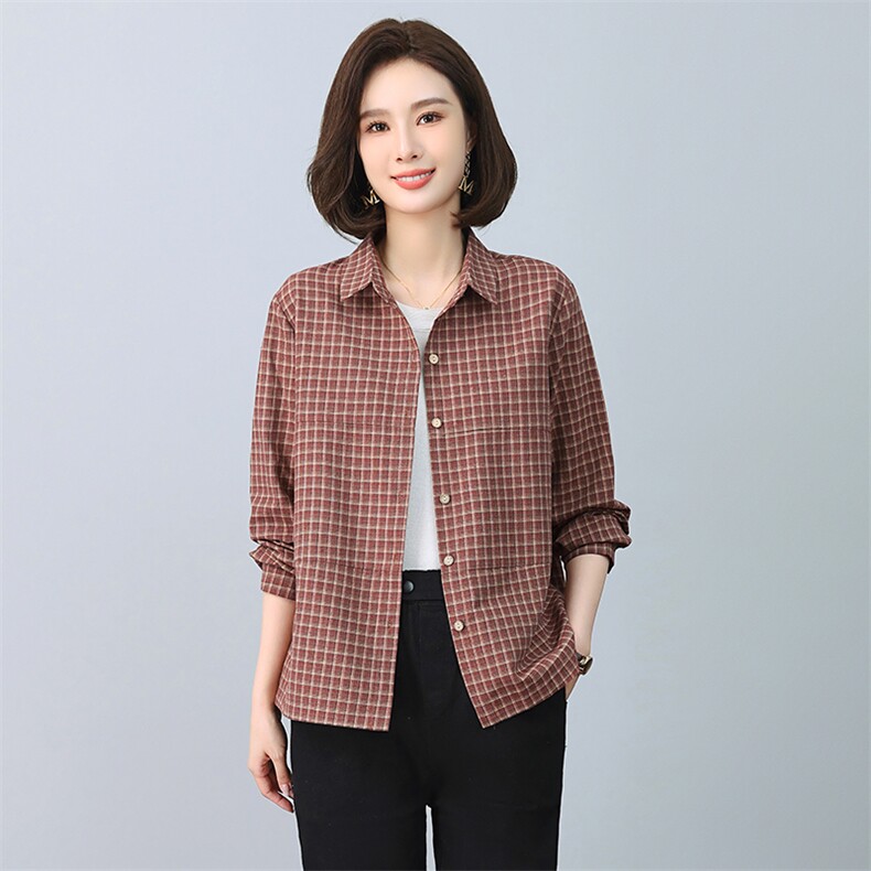 纯棉格子衬衫女春秋薄款2025年新款宽松长袖衬衣时尚休闲外穿上衣，女装衬衫，独衣靓