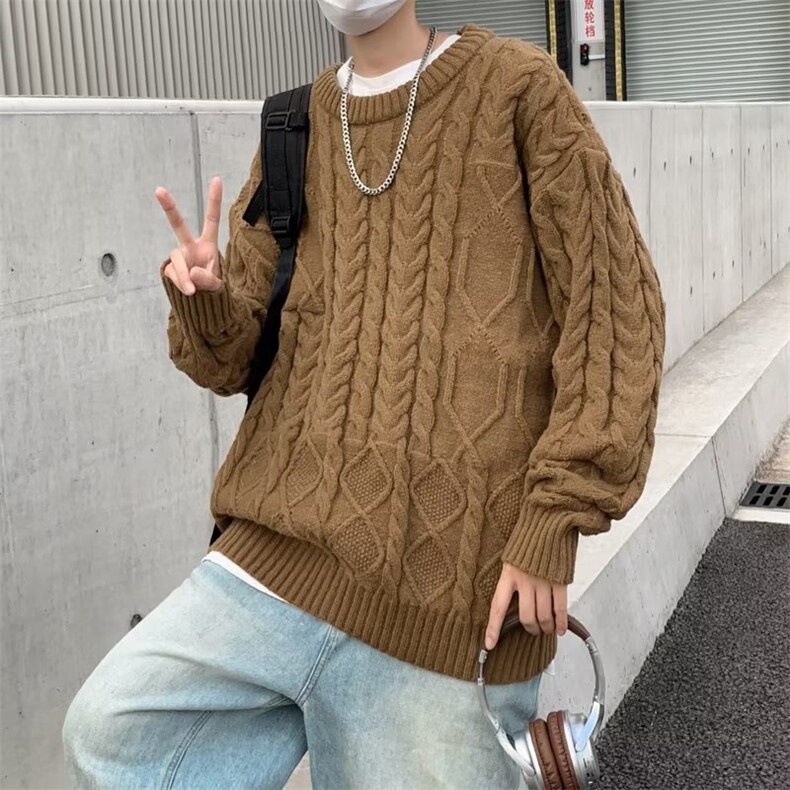 美式复古宽松毛衣男2024秋冬新款学院慵懒风条纹针织衫外套潮,男装针织衫/毛衣,星座716-2